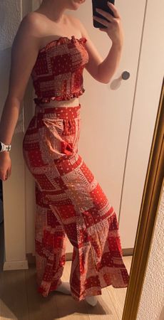Boho Sommer-Zweiteiler Rot mit Bandana-Muster, Gr. M