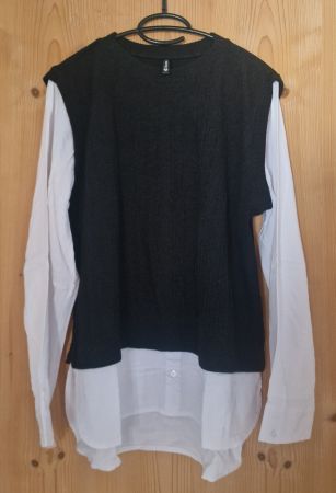 Schwarzes Stricktop mit Hemdbluse, Grösse XL, NEU!!!