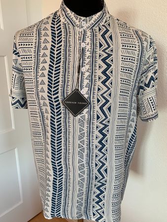 Z Man Herren Hemd, Gr. S, 100% Rayon, Weiss/Blau, NEU