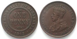 AUSTRALIA. Penny 1912 H, George V, bronze, AU! f.unz