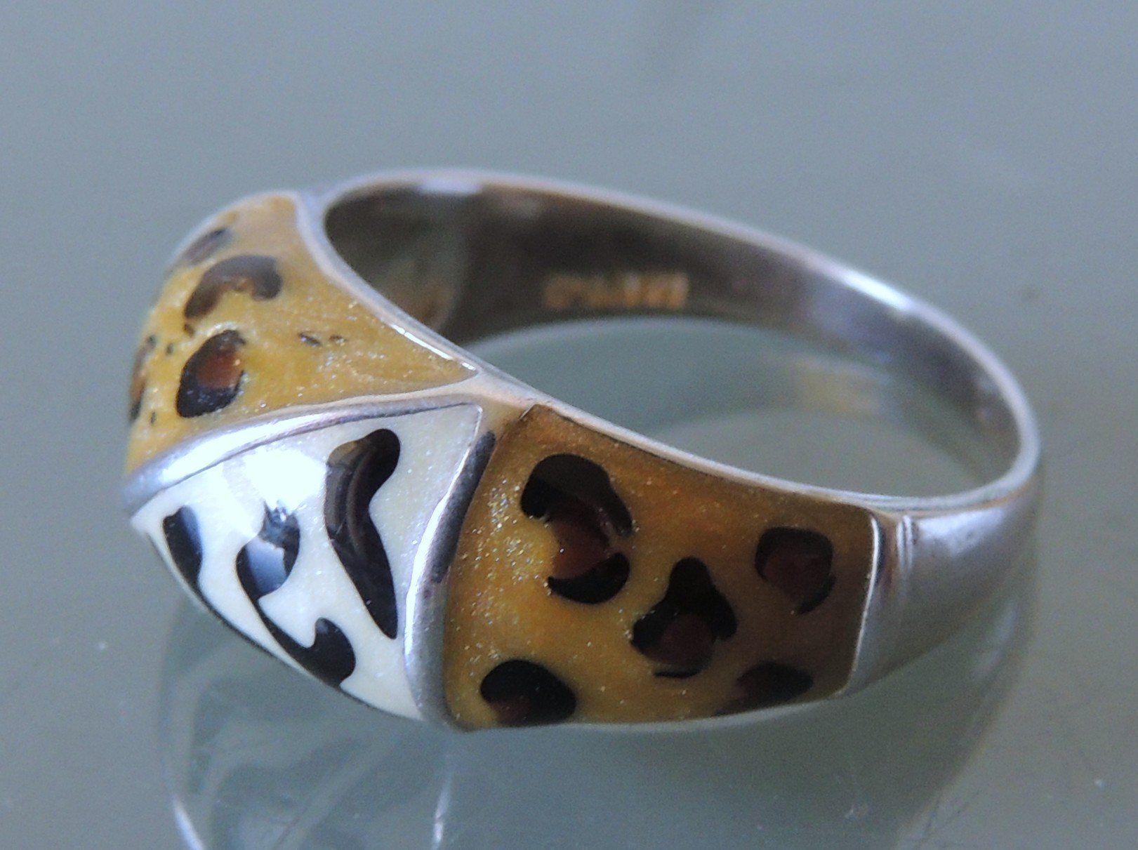 Anelli: DAVID SIGAL Silber 925 Leopard/Zebra Emaille Fingerring – Usato da Waldenburg venduto da schaller707 2