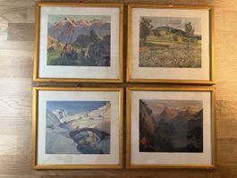 4 gerahmte Schweizer Landschaftsbilder – Vintage Set