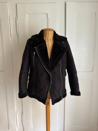 TOPSHOP - Shearling Wildleder Jacke schwarz 34