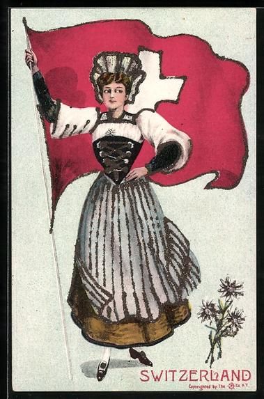 Cartoline postali: Schweiz, Frau in Tracht mit Schweizer Fa – Usato da Berlin venduto da bartko-reher