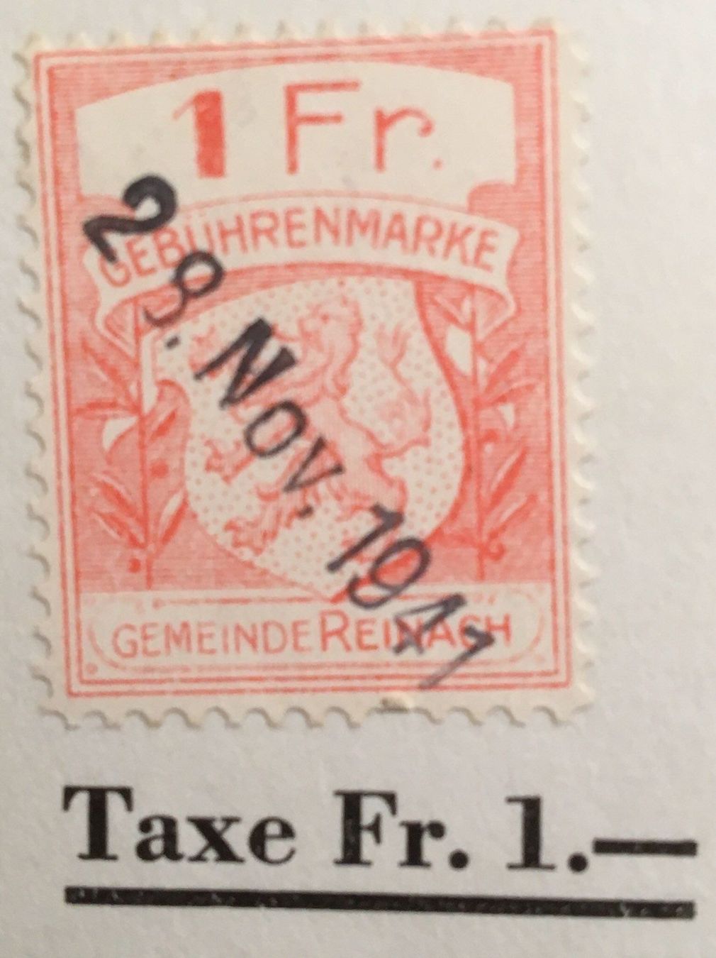 Tutti i francobolli: Fiskalmarke Gemeinde Reinach AG 1 Fr. – Usato da Hunzenschwil venduto da zibu88