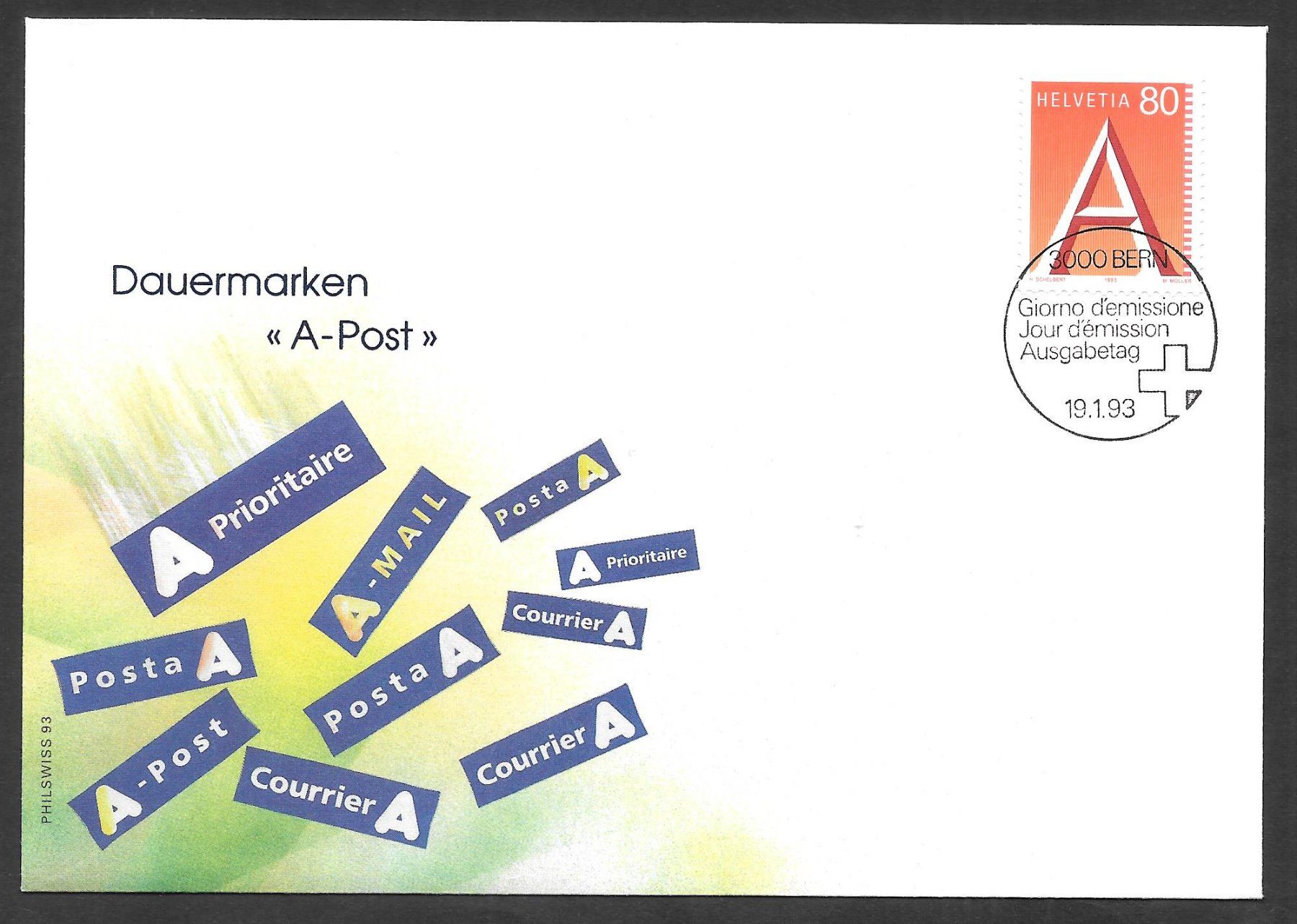 Tutti i francobolli: FDC 838 A-Post ET Bern 19.1.1993 schön illustriert – Nuovo (secondo la descrizione) da Olten venduto da clotaldi
