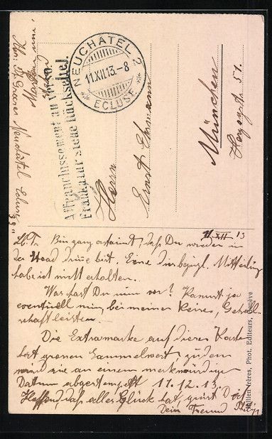 Ansichtskarten: AK Neuchatel, Monument de la Republique – Gebraucht aus Berlin von bartko-reher 1