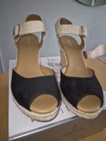 Espadrilles/Wedges mit Keilabsat–Schwarz & Natur, Gr 39