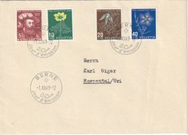 PJ Satz 1949 mit fr. ET-Stempel a. FDC nach Hospental KW 210