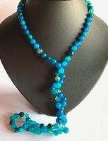 KETTE STEINKETTE EDELSTEINKETTE ACHAT BLAU 84cm KEIN GLAS!!