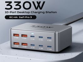 USB C Ladegerät 330W GaN Schnellladegerät 10 Ports Desktop