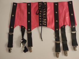 Pinkes mini Korsett mit Strumpfhalter, Grösse M,