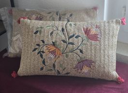 2 Dekokissen Outdoor Living,neu,beige mit Blumenmuster
