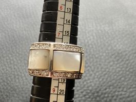 Bague argent 925 avec nacre et strass, Taille 57💍 11.34 gm