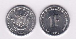 BURUNDI 1 FRANC 2003 NON CIRCULÉ