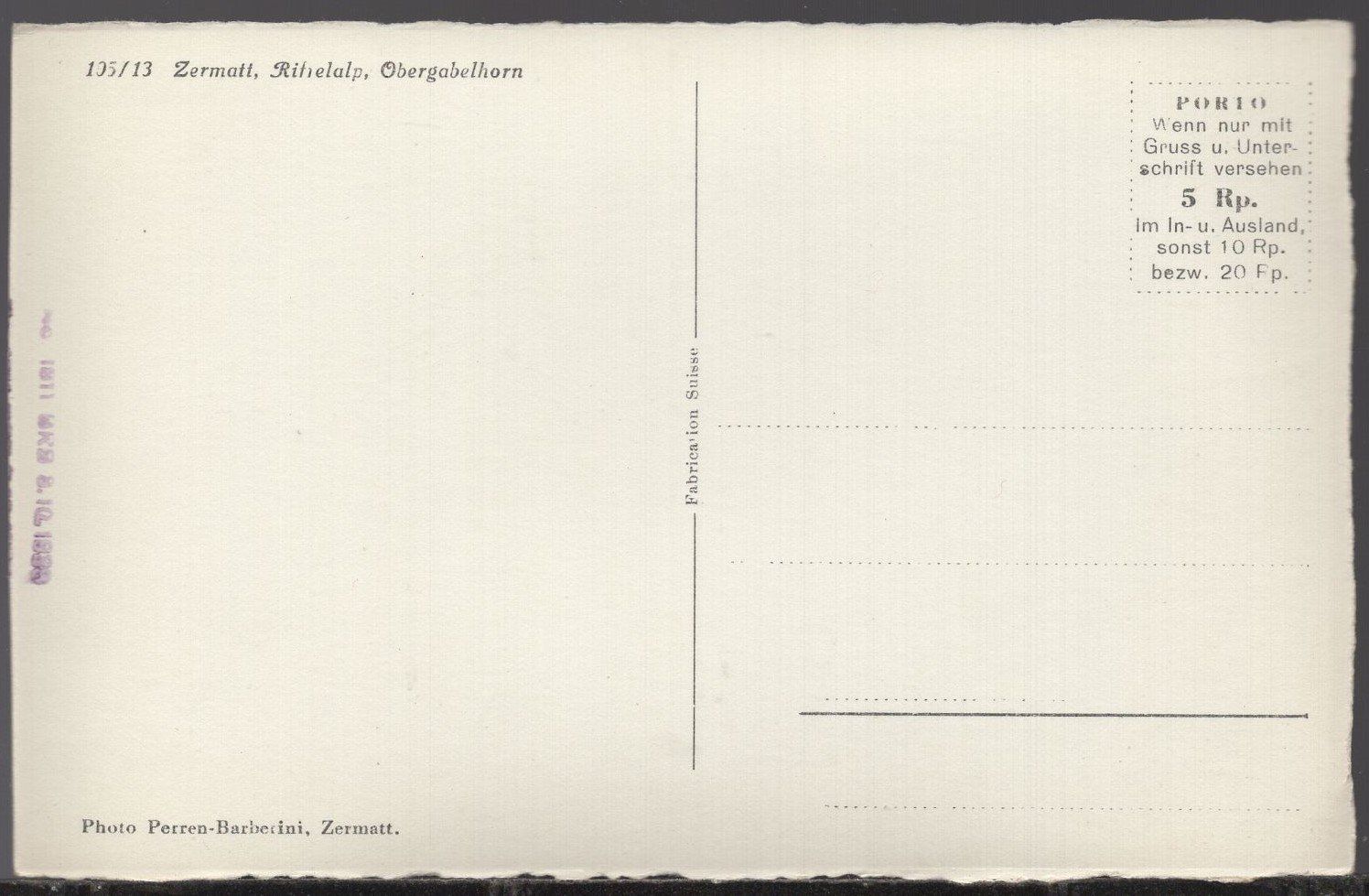 Cartoline postali: Zermatt,  Riffealp, Obergabelhorn – Usato da Aarau venduto da kufi44 1