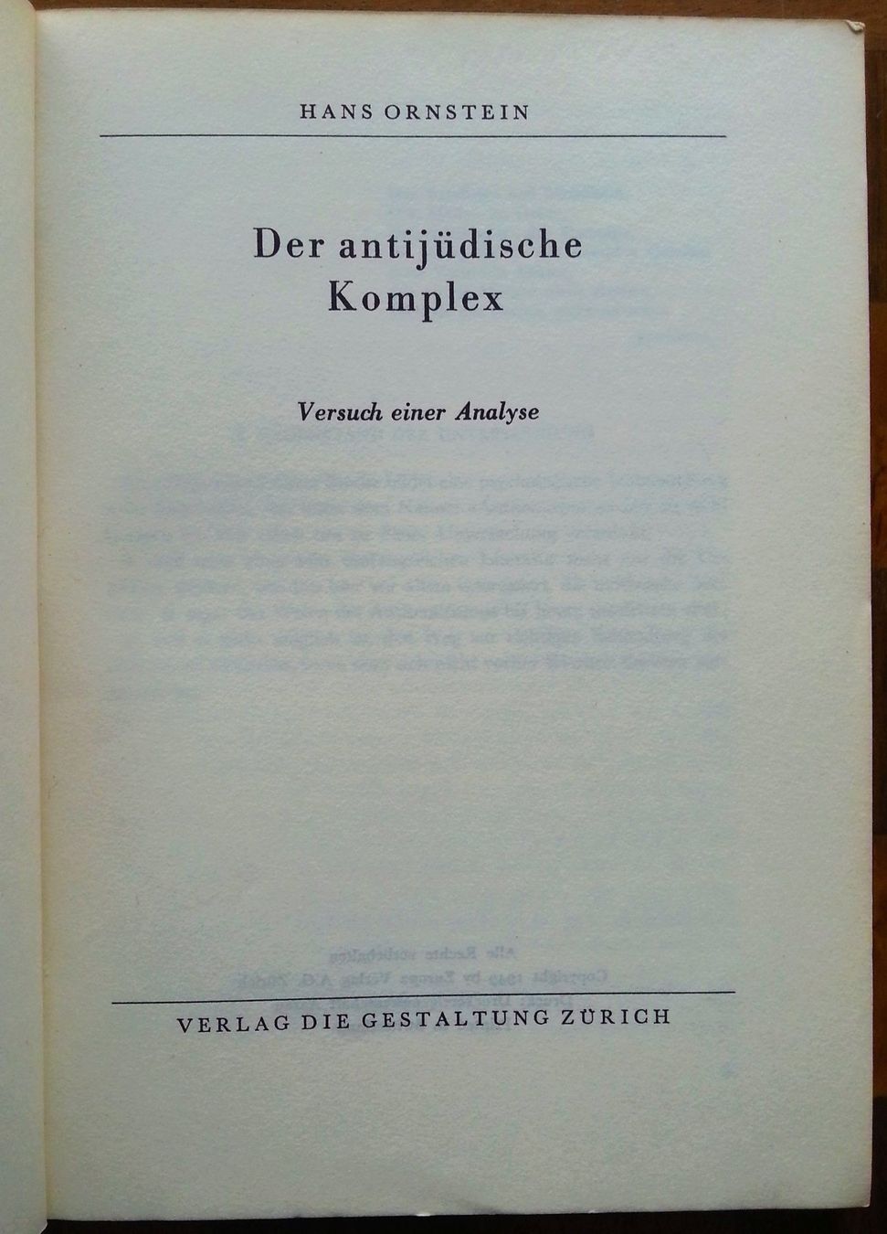 Libri: Der antijüdische Komplex - HANS ORNSTEIN, 1949 – Usato da Oberriet SG venduto da ganesh435 1