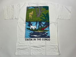 Vintage 90s T-Shirt Tintin Double Print New Under Blister L