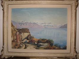 Huile sur toile, signée Weber 59, Lac Léman.