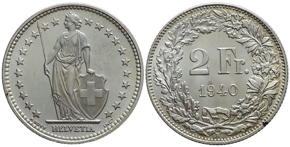 Tutti le monete: 2 Franken 1940 (c) – Usato da Chiasso venduto da Novamarketing
