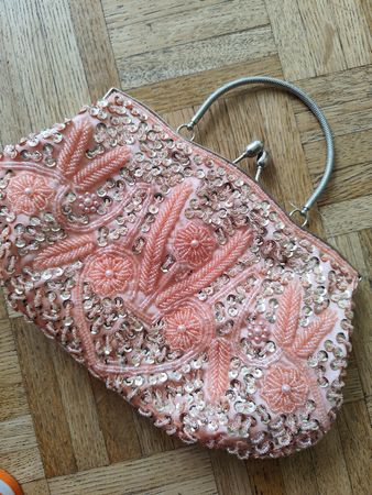 Babeyond vintage pink pearl beaded evening bag clutch