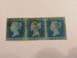 Two pence blue 1841, Platte 4, 3er Streifen 
