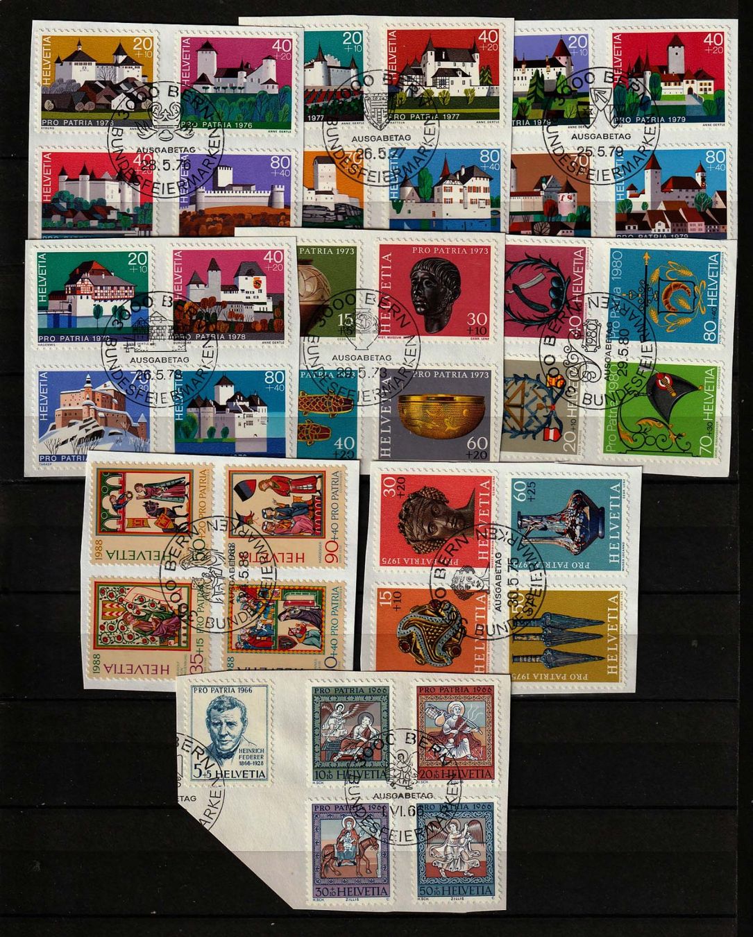 Alle Briefmarken: 9 Serien Pro Patria auf Papier ETS – Gebraucht aus Arlesheim von gaugi43