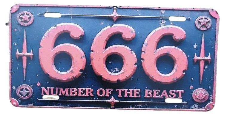 Schilder: 666  -  Blechschild   (neu, OVP) – Neu und originalverpackt aus Wilen b. Wollerau von morethanmusic