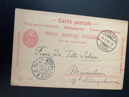 10er Tübli Postkarte Weltpostverein 9.1. 1905 ZH - München