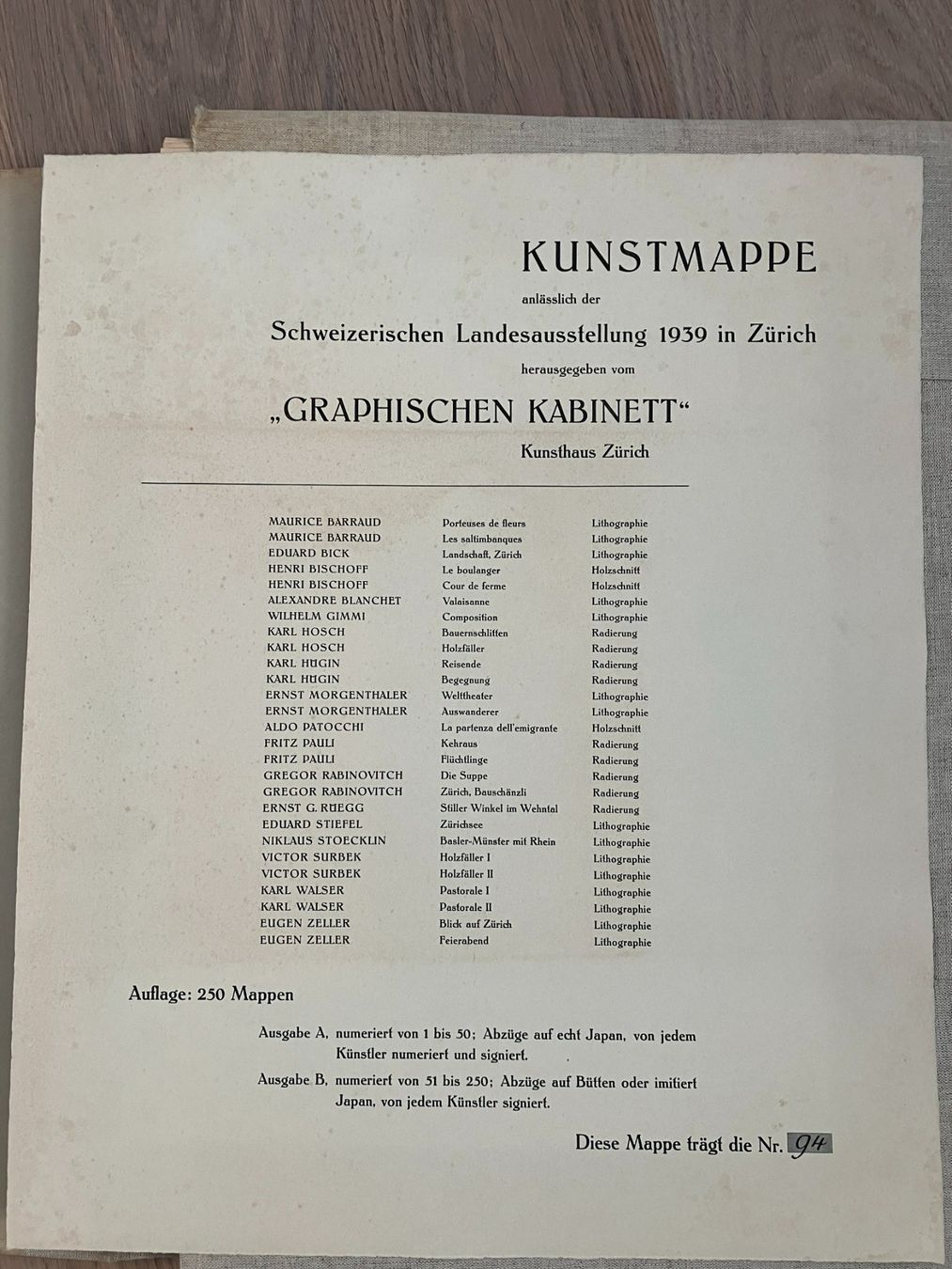 Poster & Bilder: Kunstmappe Schweizerischen Landesausstellung 1939 – Gebraucht aus Lindau von PrinterGuy