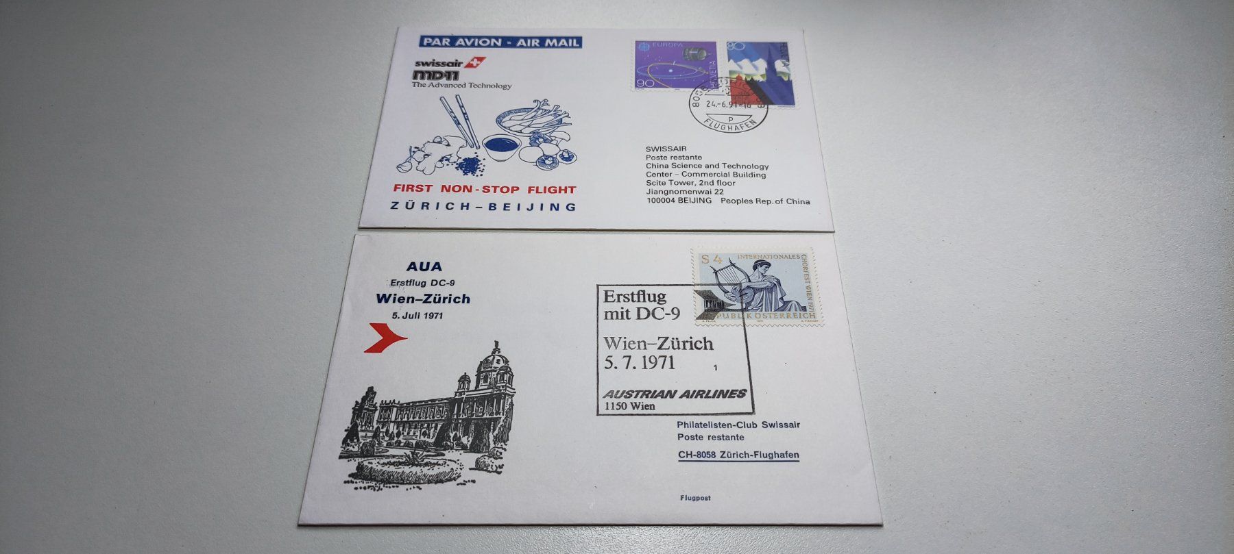 Tutti i francobolli: 2x Ersttagsbrief Aua und Swissair MD11 – Usato da Baar venduto da Maxlee75