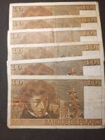 6x Französische 10-Franken-Note, Jahrgang 1970er