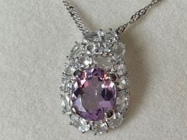 Amethyst, weisse Topase Anhänger, NEU, Silber 925