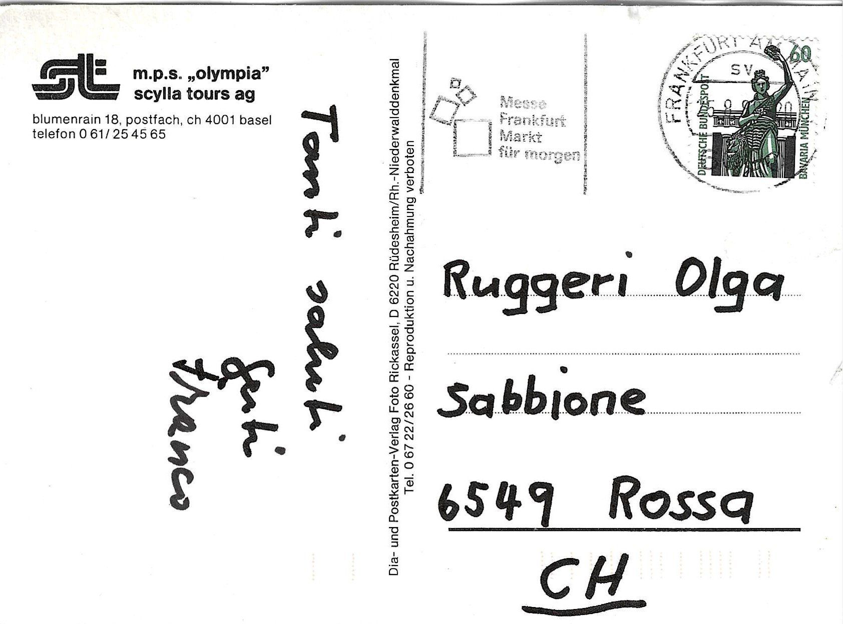 Cartoline postali: Basel - Schiff M.P.S. Olympia – Usato da Savagnier venduto da Ne2065 1