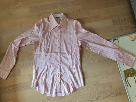 Benetton mens buttoned Shirt, pink & white, XL, stretch