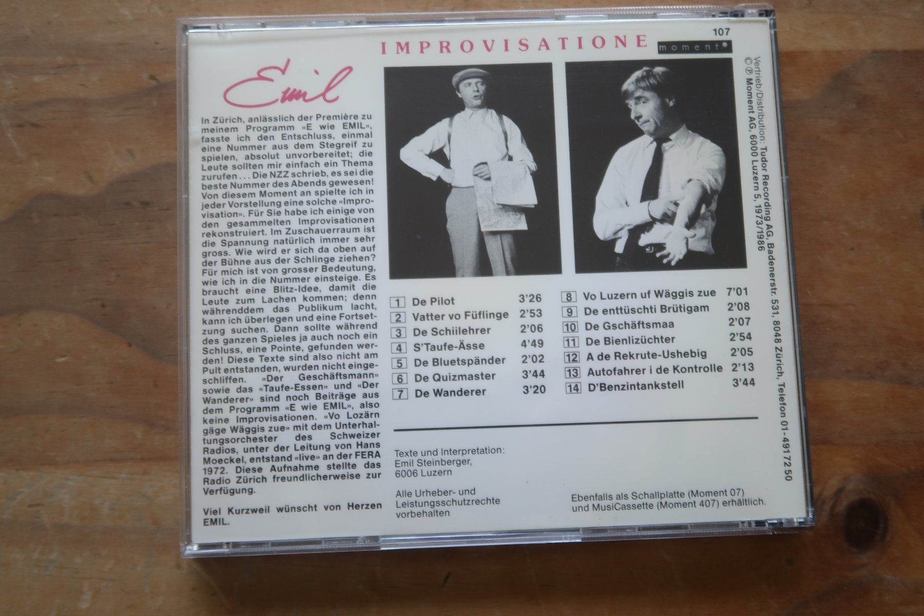 CDs: EMIL STEINBERGER - IMPROVISATIONE - CD – Gebraucht aus Basel von Patiscat 1