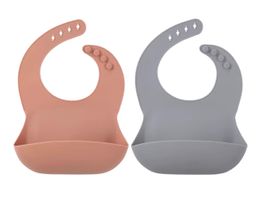 2 Silikon Baby Lätzchen mit Auffangschale rosa und grau