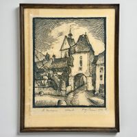 AUGUST CUENI (1883-1966) - gravure sur bois "Saint-Ursanne"