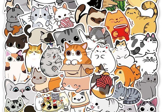 50 Stk. Sticker Aufkleber - Nette Lustige Katze (Neu und ...