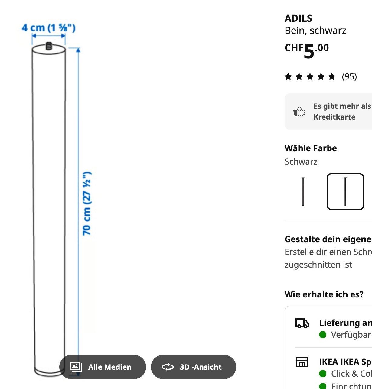 Ikea Altri mobili: 4 Stück IKEA Tischbeine ADILS | Schwarz – Usato da Scherz venduto da Neogeo5000 2