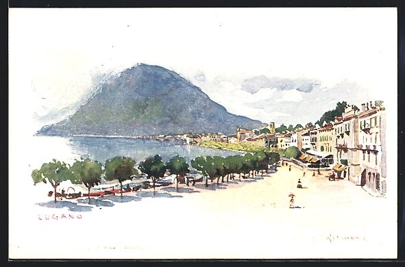 Ansichtskarten: Lugano, mit Bäumen gesäumte Promenade – Gebraucht aus Berlin von bartko-reher