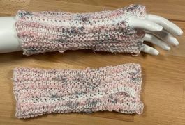 Pulswärmer mit Daumenloch - Rosa / Weiss mit Glimmer - NEU