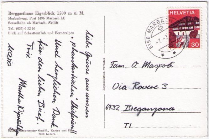 Cartoline postali: Marbach - Restaurant Eigerblick – Usato da Binningen venduto da Mountainrider 1