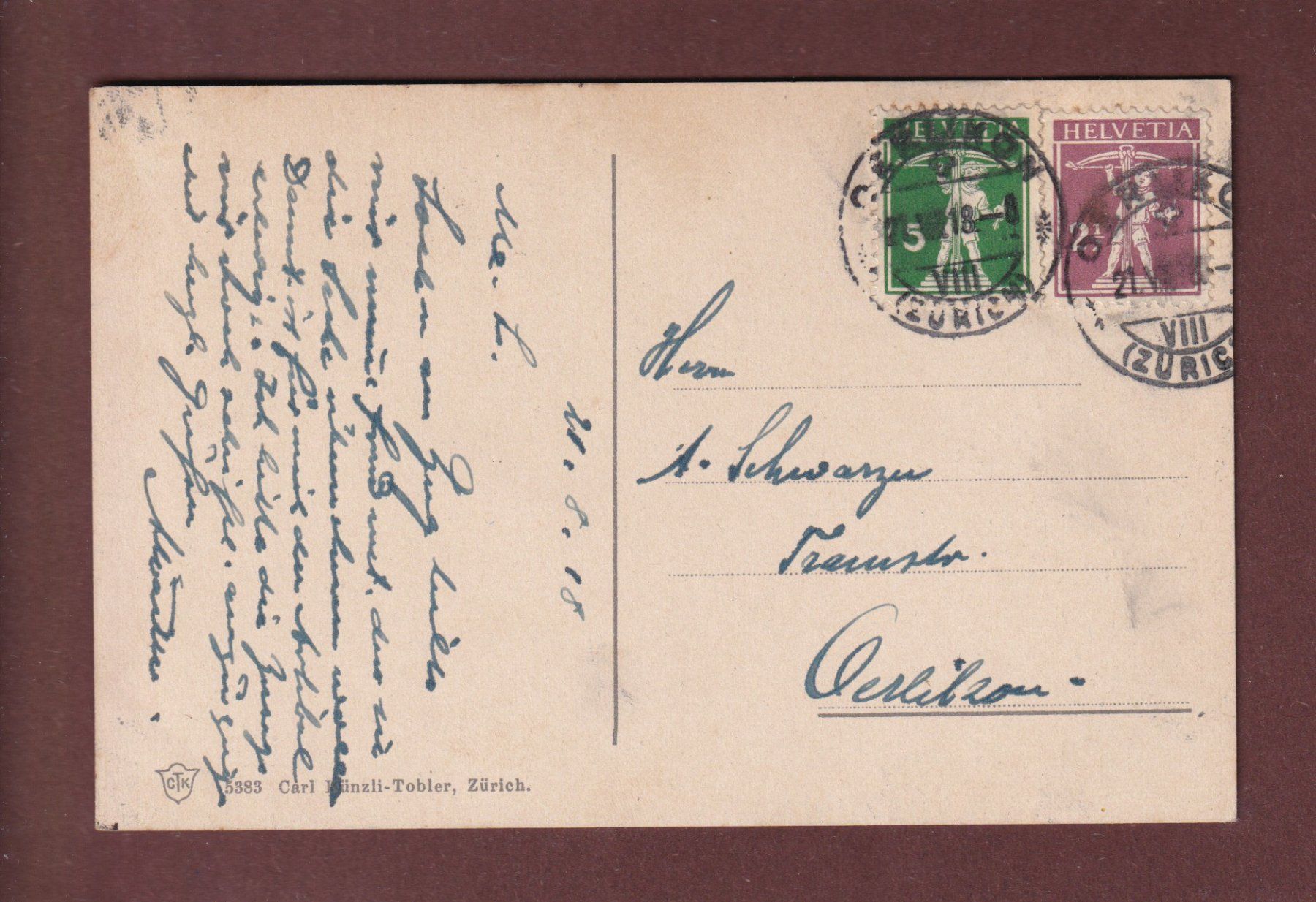 Ansichtskarten: ZÜRICH - Löwe - 1918 – Gebraucht aus Pully von nicecards-shop 1