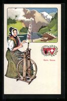 Litho Schweiz, Mädchen aus Glarus in Tr
