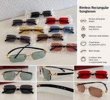 9 Rimless Rectangular Sunglasses Gold Tone New Condition