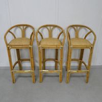 3er-Set Vintage Barhocker | Bambus & Rattan