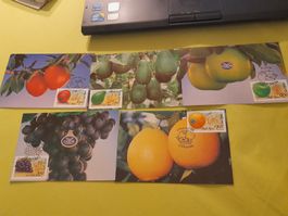 Rare! Collection de 5 cartes postales fruits et timbres 🍇🍊