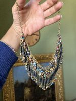 Boho multi-color beaded kenyan fringe statement necklace