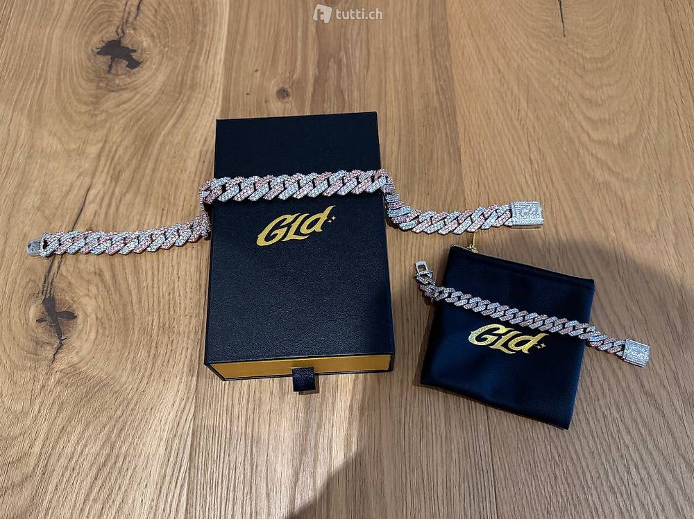 Cuban Link Ketten Halukakah Kinder-Goldkette - 18k Gold/Platin Platziert Mit Echten Diamanten - Geschenkbox Ketten Für Jungen Kinderkette Jungen